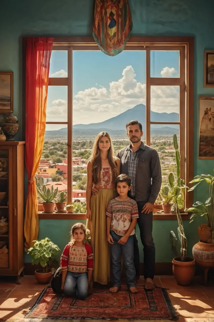 Familia extranjera con visas de residente temporal en su nuevo hogar en México