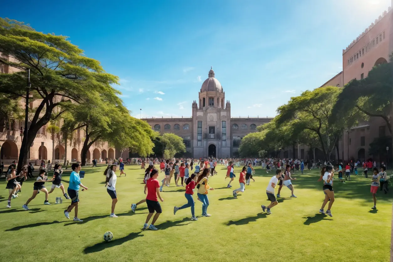 Estudiantes internacionales participando en actividades extracurriculares en un campus universitario en México
