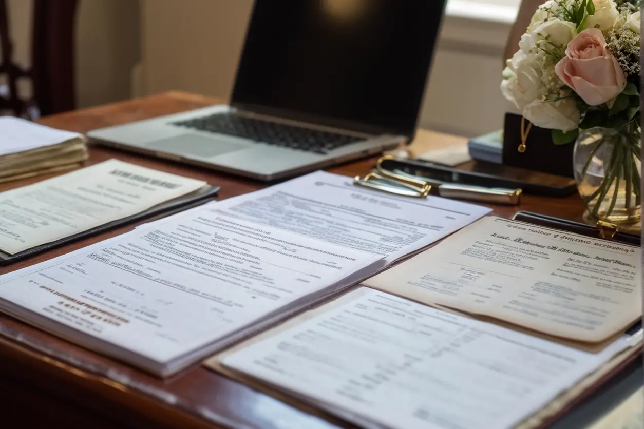 Documentos de inmigración y pasaportes sobre un escritorio