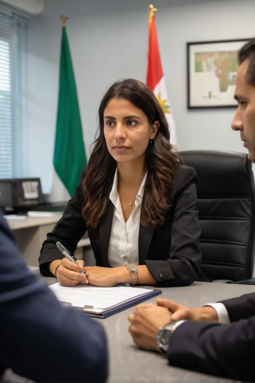 Aspectos legales del matrimonio con un ciudadano mexicano 3 Pareja en una entrevista de inmigración con un oficial