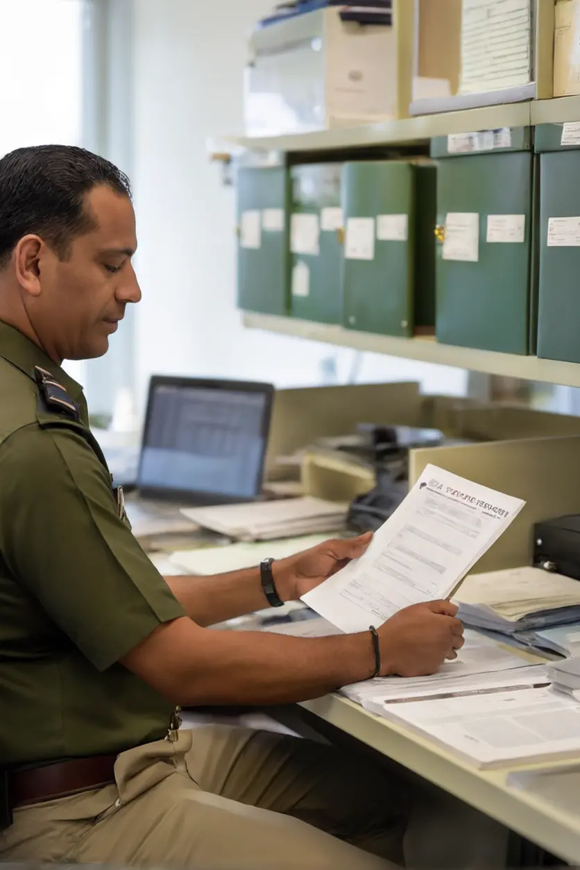 Oficial de inmigración revisando una solicitud de renovación de residencia temporal