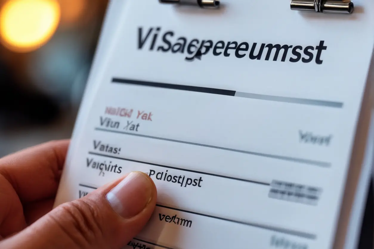 Primer plano de una mano sosteniendo una lista de requisitos para la visa de inversionista.