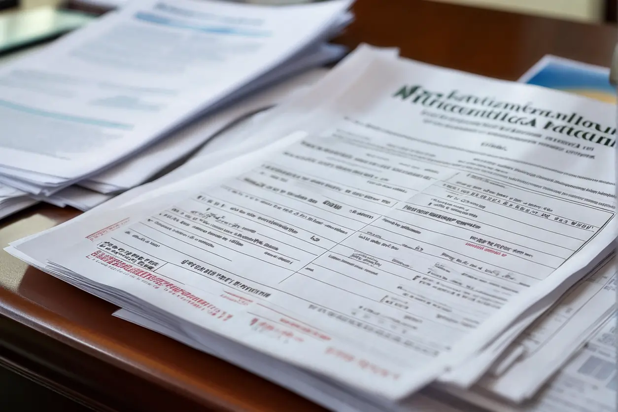 Mesa cubierta con documentos necesarios para la naturalización, incluyendo certificados de nacimiento y pasaportes.