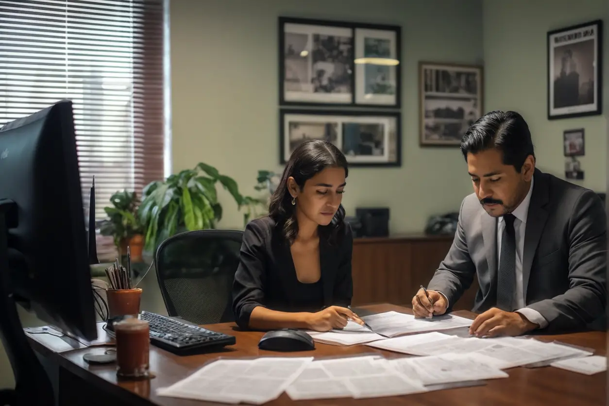 Persona siendo atendida en una oficina gubernamental mexicana