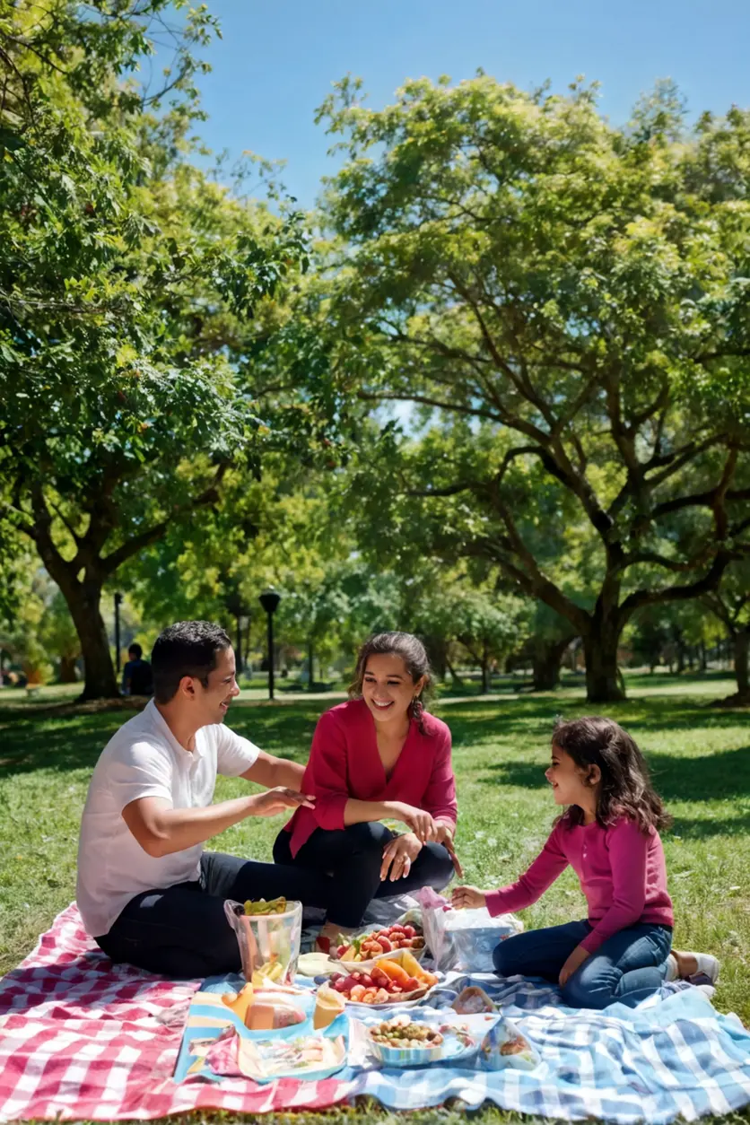 Familia disfrutando de un picnic en un parque de la Ciudad de México