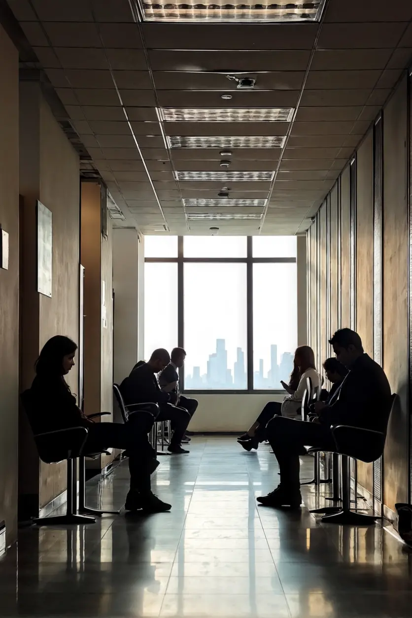 Personas esperando su turno en una sala de espera de una oficina de inmigración