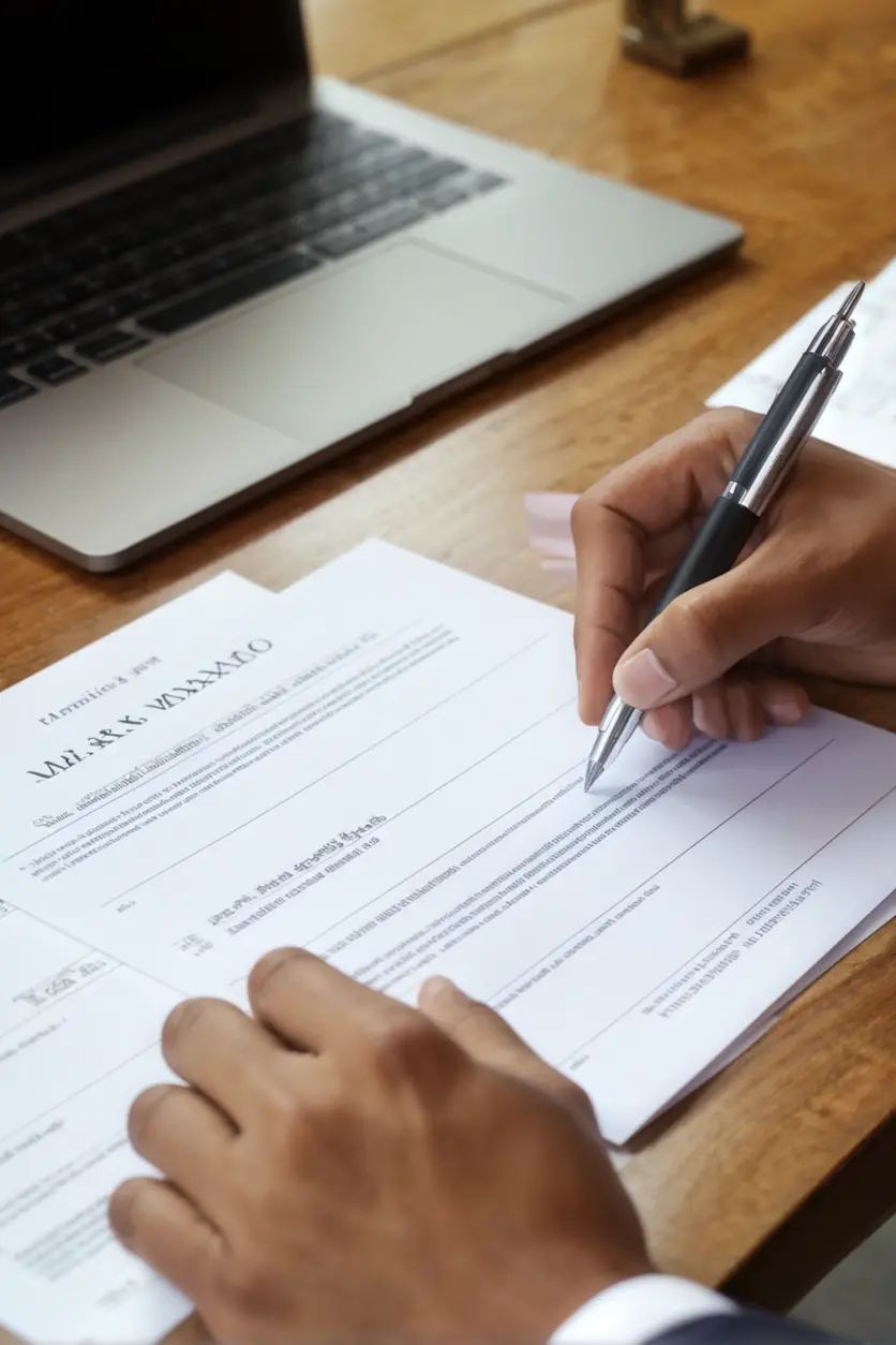 Trámites para trabajar legalmente en México 3 Mano firmando documentos oficiales para obtener una visa de trabajo en México