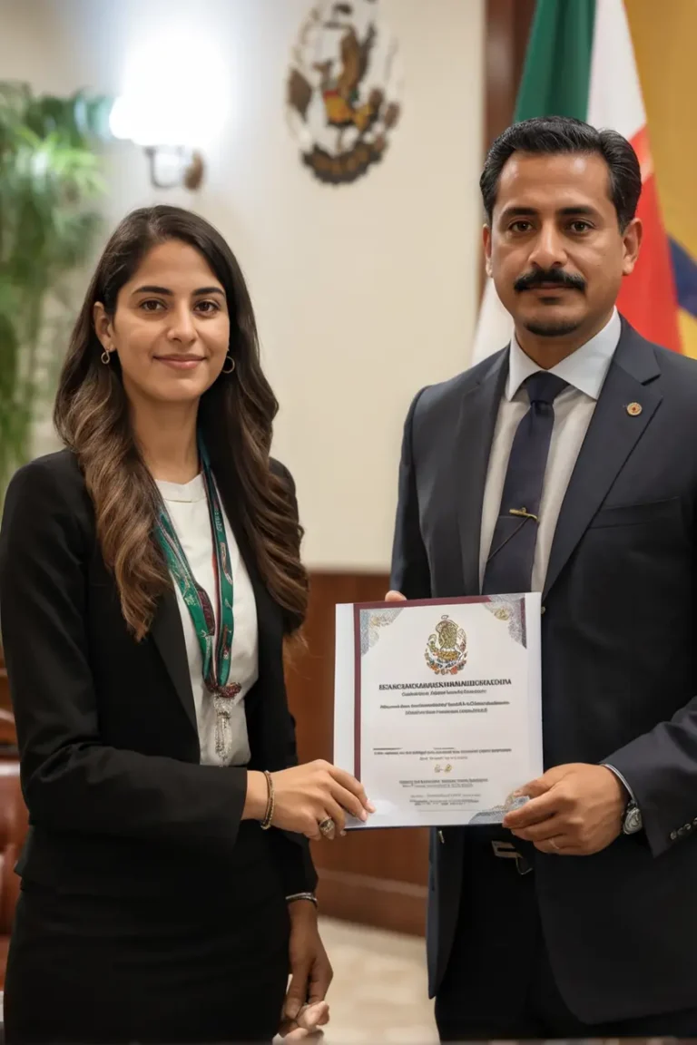 Cómo aplicar para una visa de trabajo calificado en México 2 Candidato presentando sus calificaciones en el consulado mexicano.