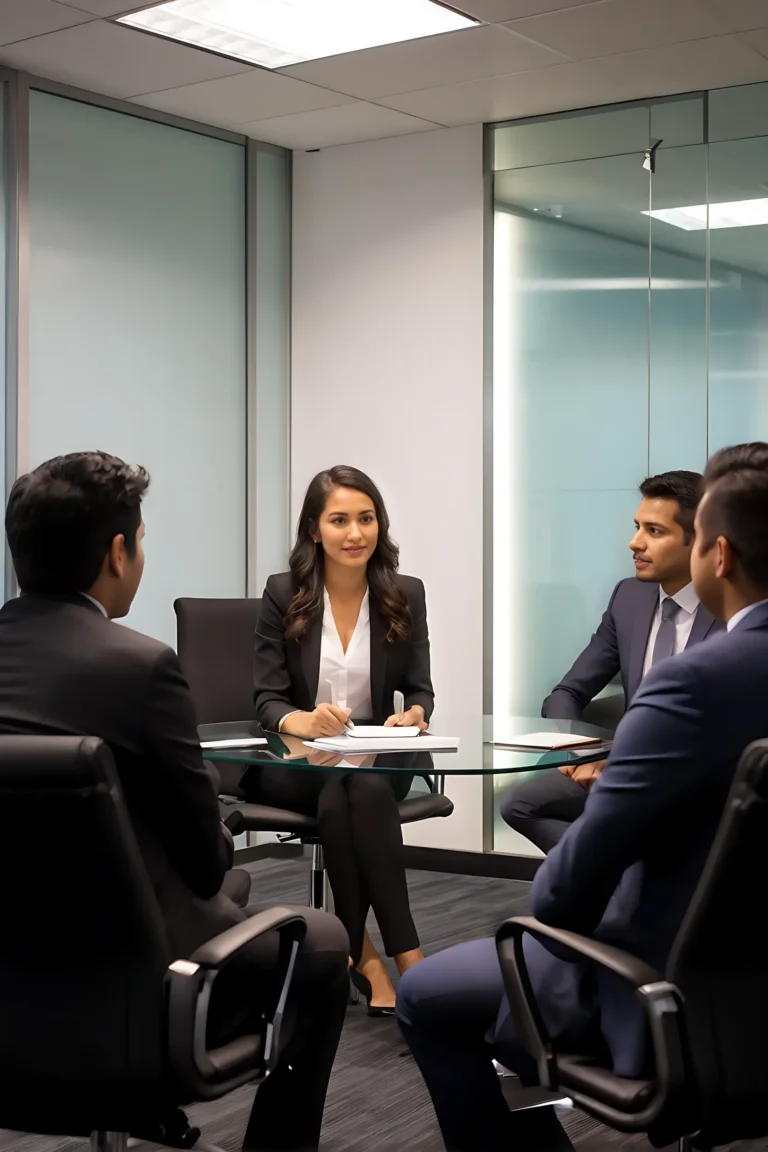 Cómo aplicar para una visa de trabajo calificado en México 3 Solicitante de visa de trabajo calificado en entrevista con profesionales de una empresa mexicana.