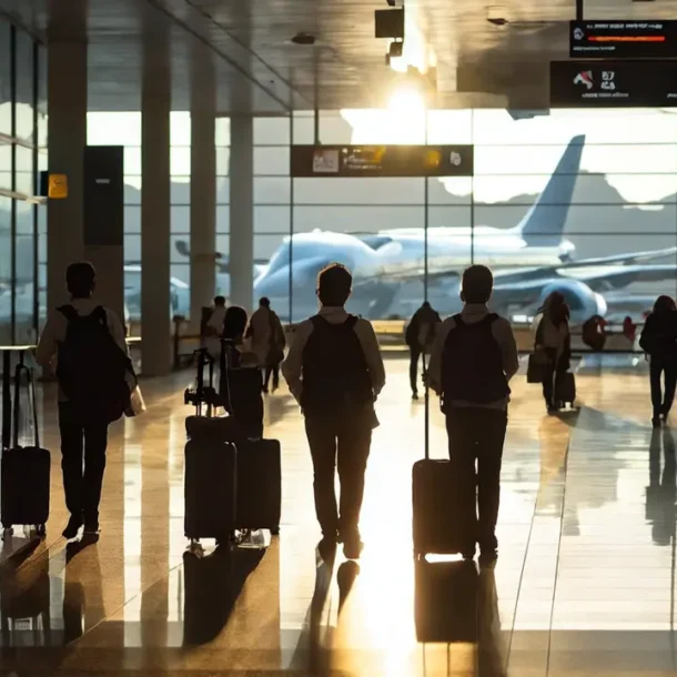 Personas llegando a un aeropuerto internacional en México
