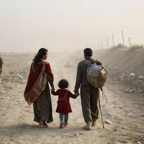 Familia migrante caminando hacia la frontera en busca de una vida mejor.