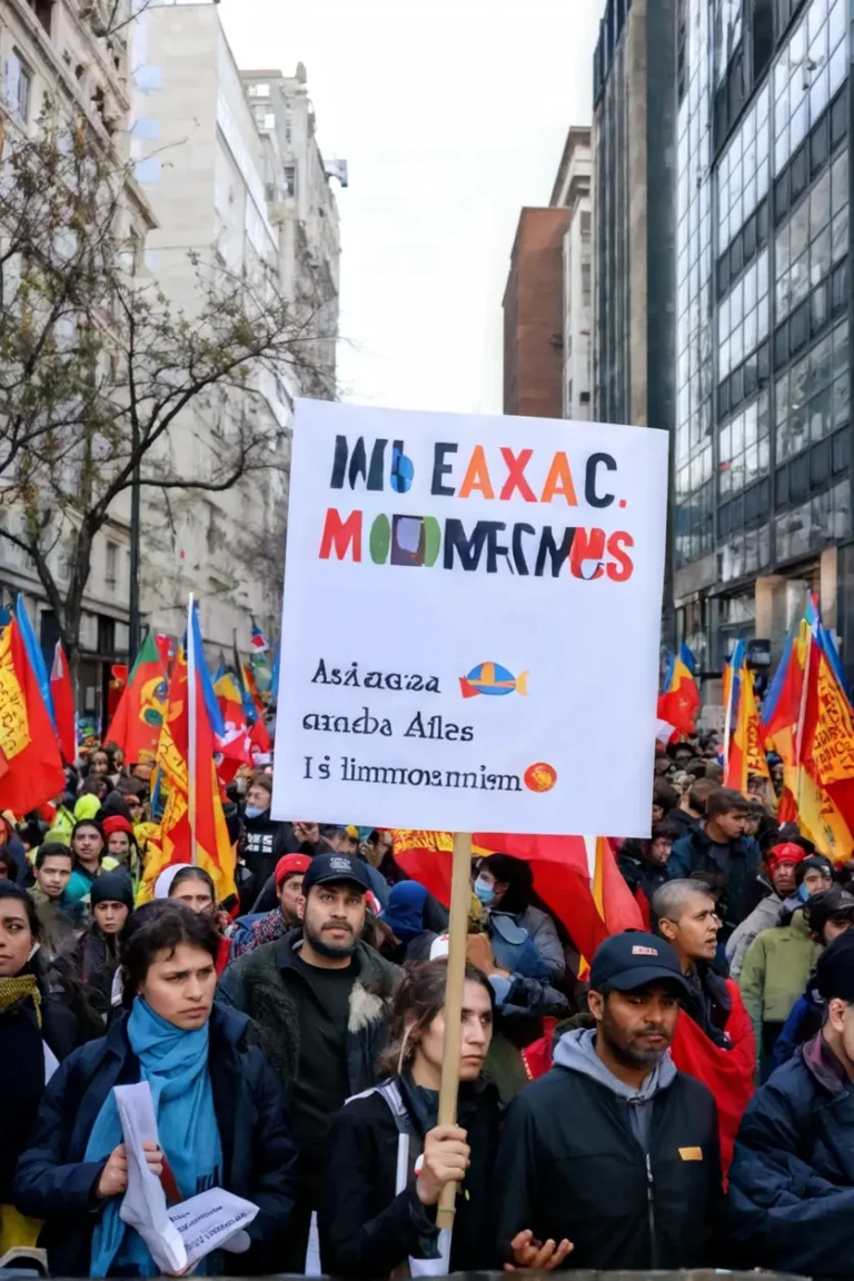 Manifestación pacífica de migrantes abogando por mejores condiciones laborales.