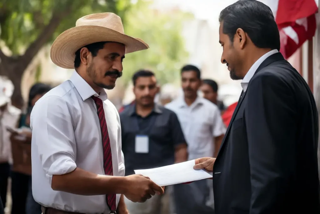 Migrante recibiendo una oferta de trabajo de un empleador mexicano.