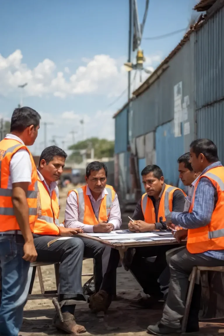 Reunión colaborativa entre trabajadores migrantes y funcionarios mexicanos discutiendo regulaciones laborales.