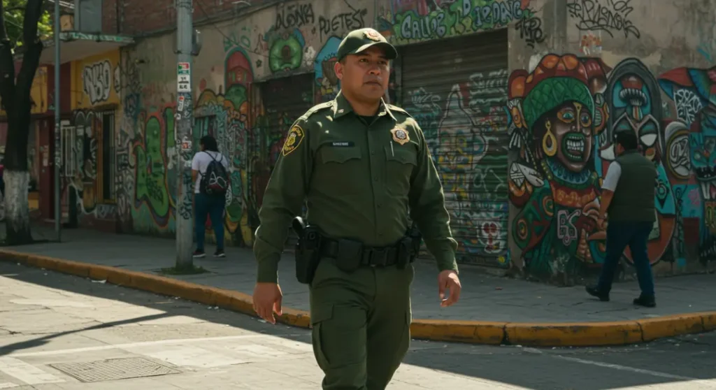Mazo y señal de advertencia que simbolizan las consecuencias legales de los delitos relacionados con la migración en México.