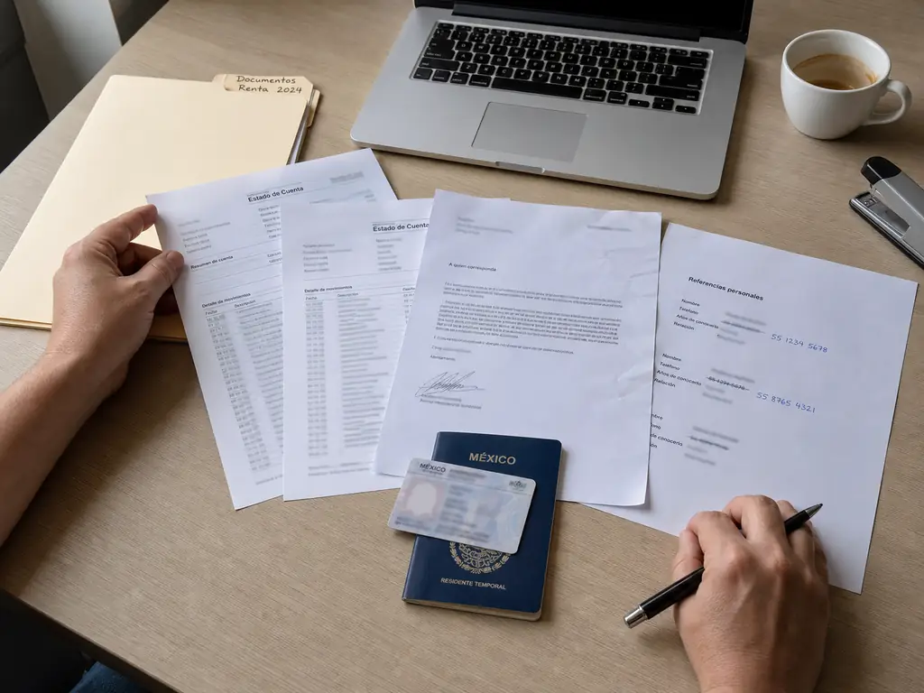 Documentos que pide la póliza para rentar sin aval en Querétaro sobre una mesa de trabajo