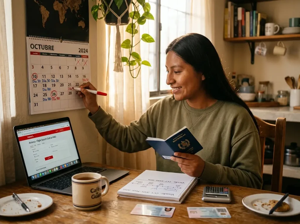 Estudiante planea las fechas de su visa de estudiante México con calendario y pasaporte