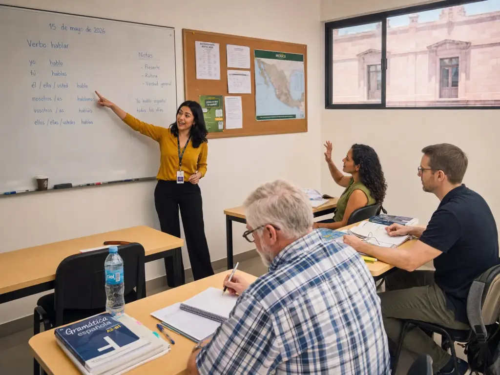 Clase presencial de español para extranjeros en Querétaro con grupo reducido de adultos
