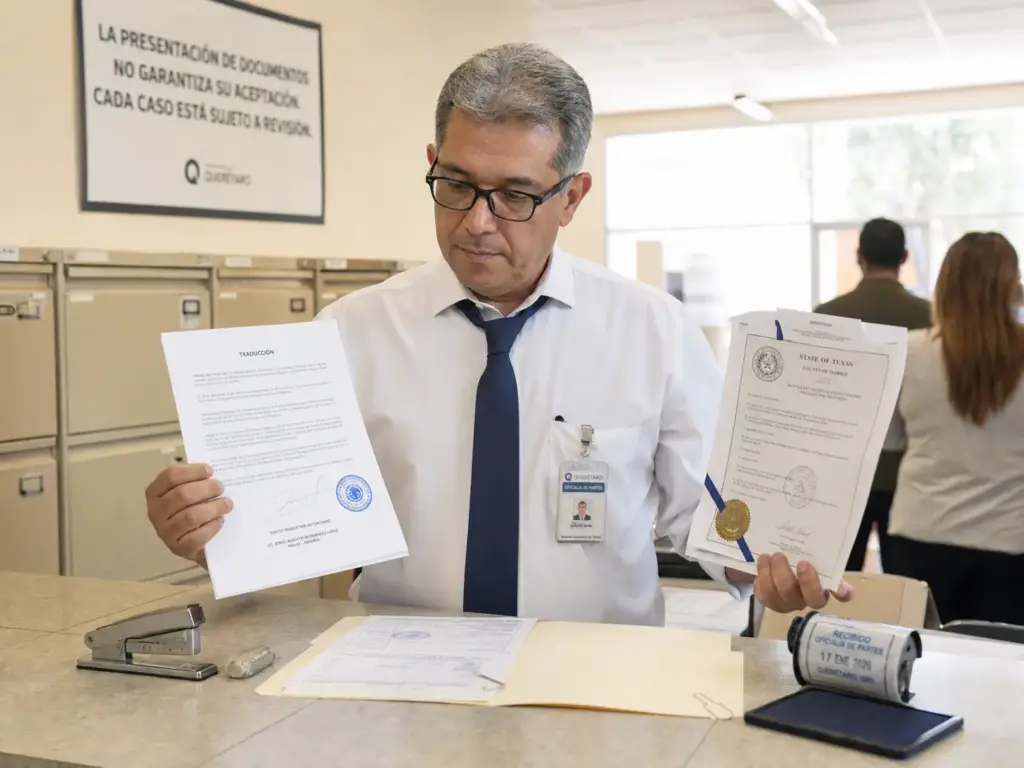 Documentos extranjeros apostillados con traducción certificada al español para un trámite del INM