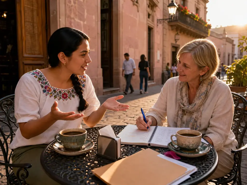 Clase particular de español para expatriados en un café del centro histórico de Querétaro