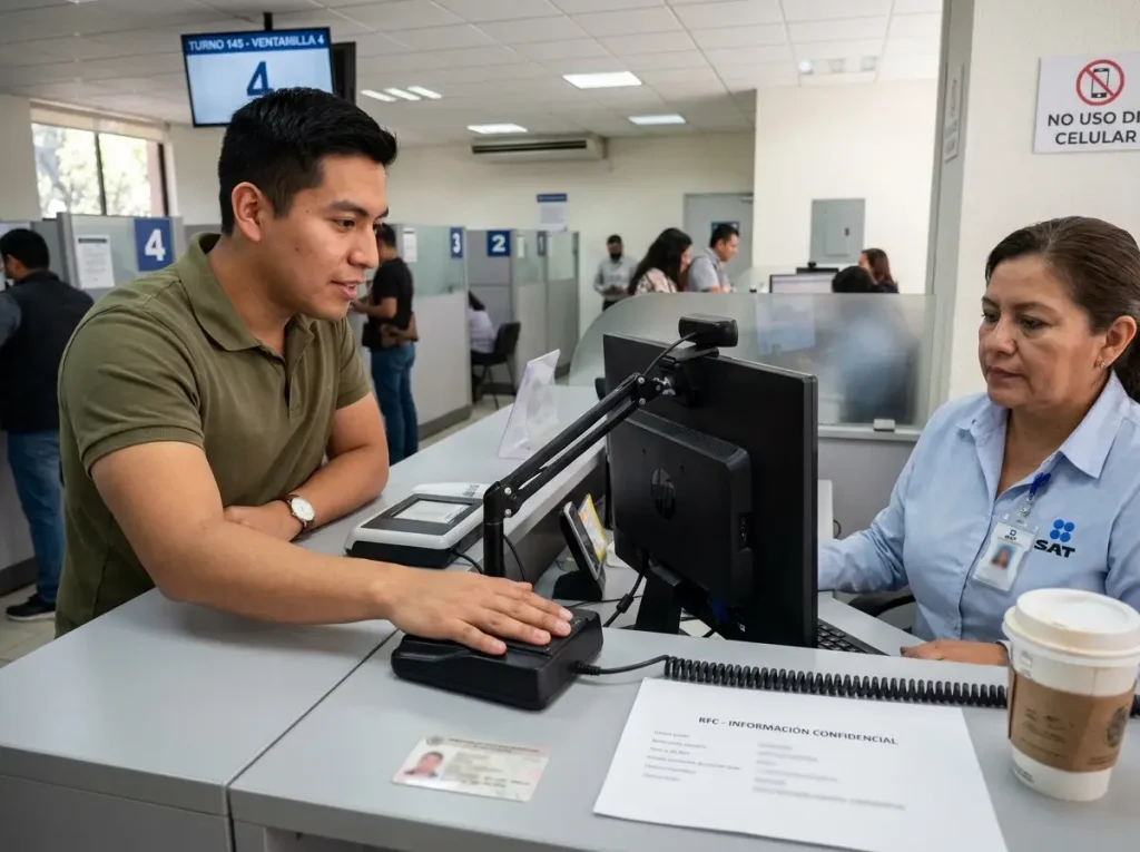 ¿RFC sin pagar impuestos? Guía residente temporal 7 Residente temporal completa el registro biométrico de la e.firma del SAT después de obtener su RFC