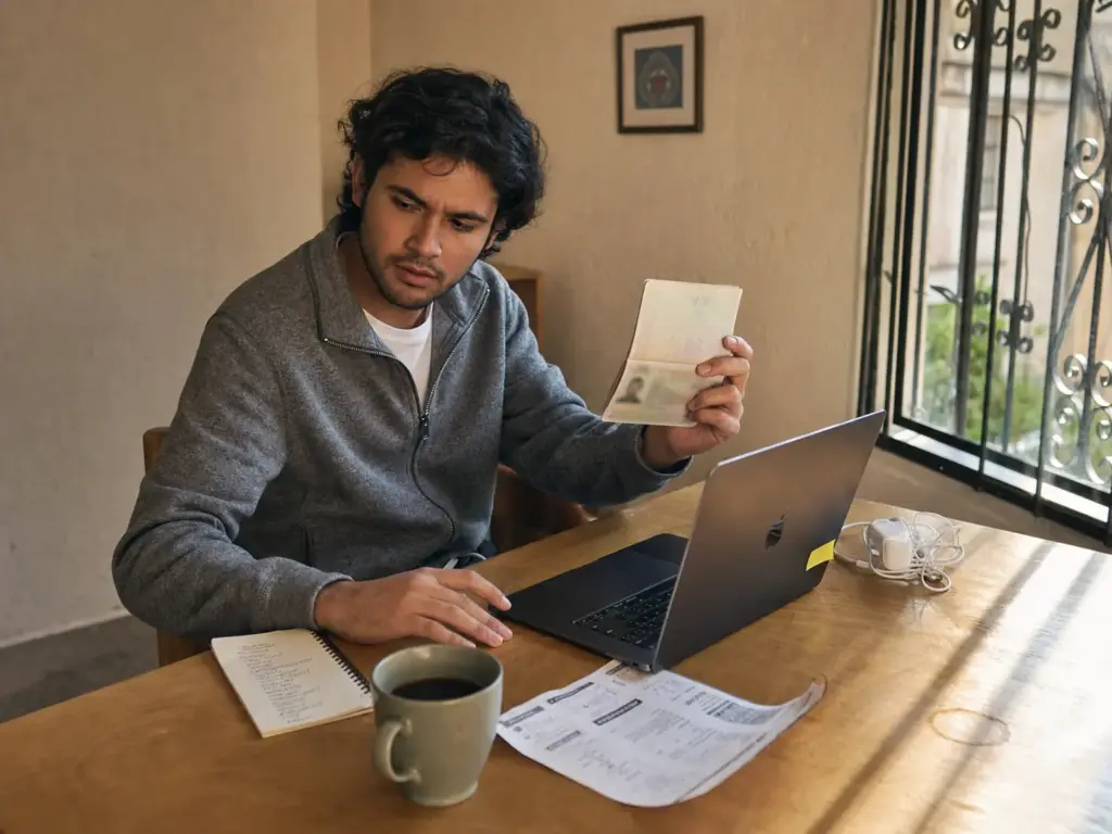 Hombre extranjero revisando en casa si su nacionalidad requiere visa para México antes de viajar