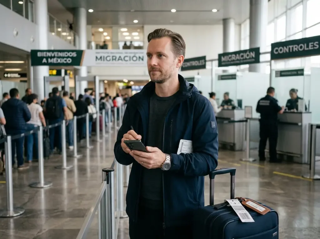 ¿Trámite del INM Congelado? Puede Ser Alerta Migratoria 6 Viajero extranjero con pasaporte en el aeropuerto tras una segunda revisión por alerta migratoria