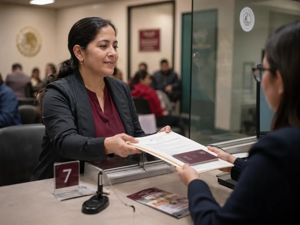 ¿SRE o INM? Quién Resuelve Cada Paso de Tu Residencia 3 Solicitante extranjero en entrevista consular para su visa de residente en ventanilla del consulado mexicano