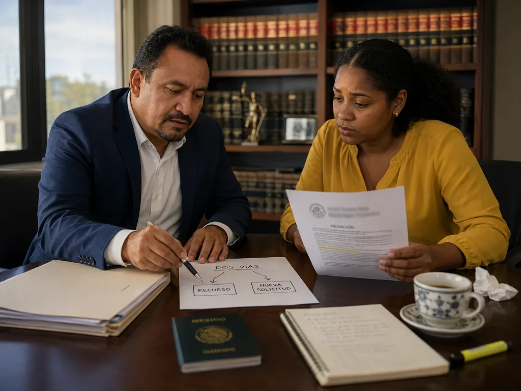 Requisitos de Visa para México, lo que Sí Pide el INM 10 Abogado revisando con su cliente las opciones legales tras una negación de visa para México