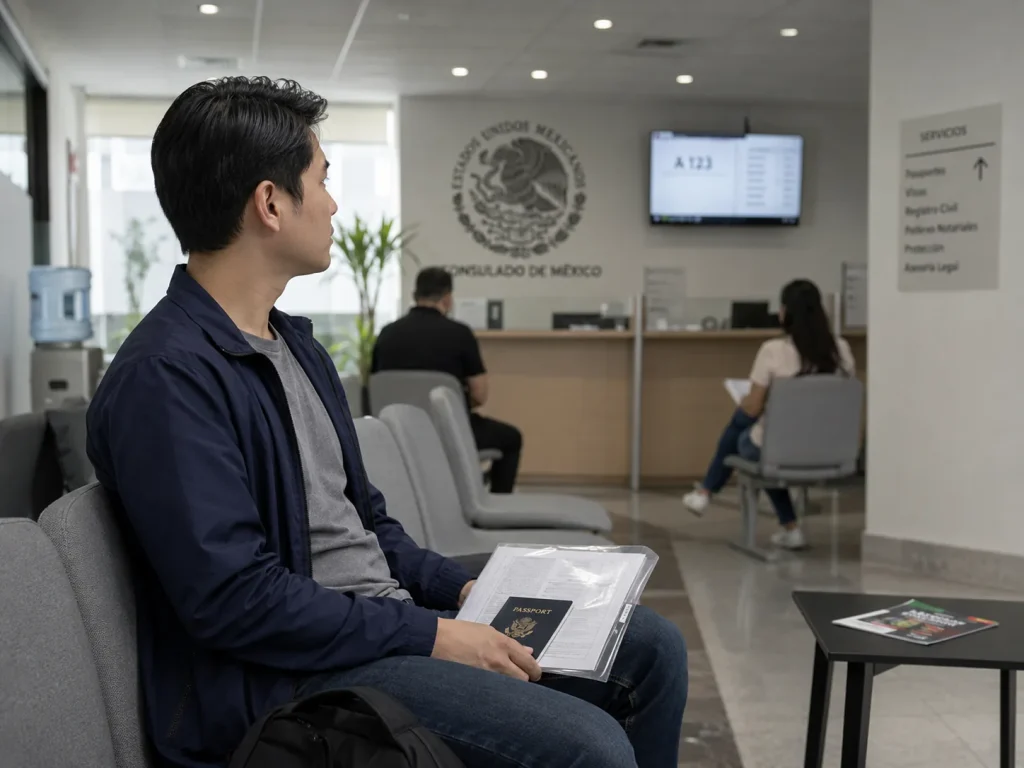 Requisitos de Visa para México, lo que Sí Pide el INM 6 Sala de espera de un consulado mexicano donde se tramita la visa para México paso a paso
