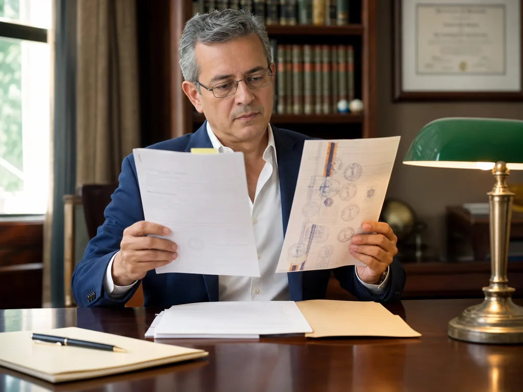 ¿Mi País Necesita Apostilla o Legalización? Guía Real 1 Abogado compara un documento con apostilla y otro con sellos de legalización consular en su oficina