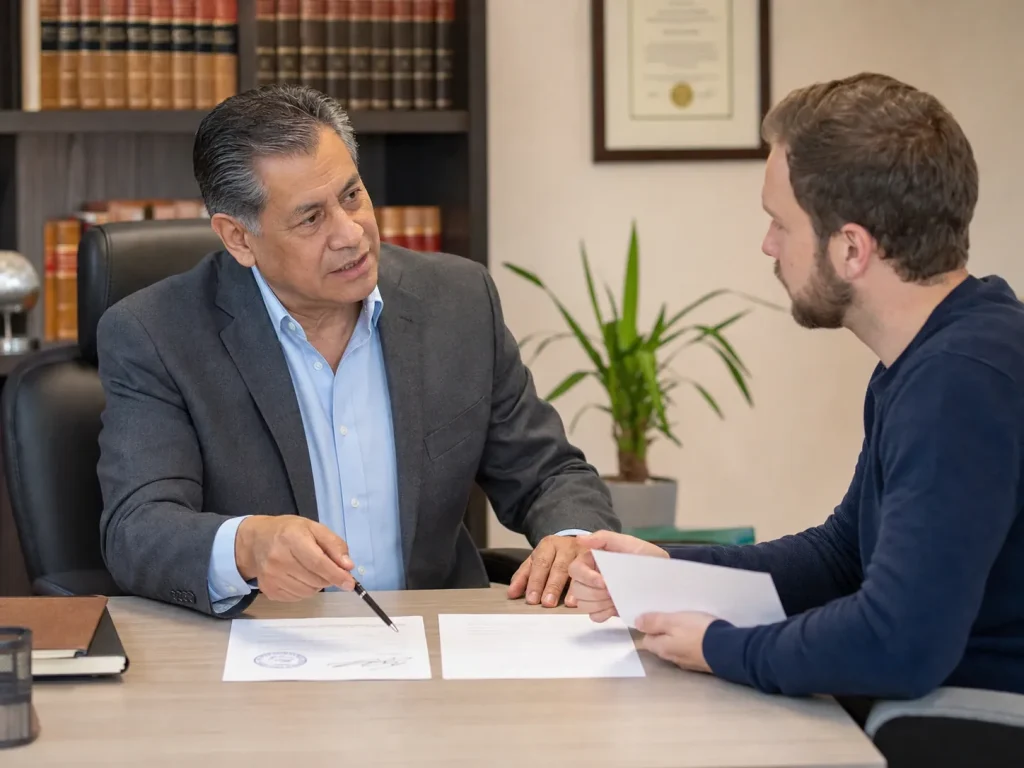 Abogado migratorio explica a cliente europeo qué es una traducción por perito legal válida
