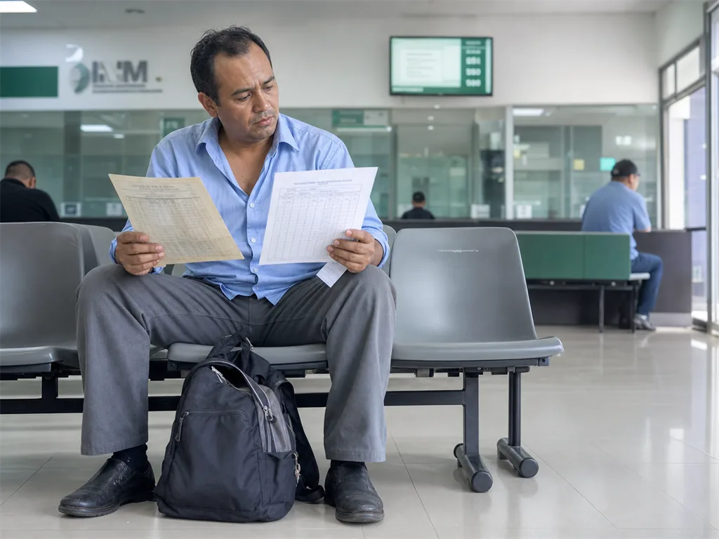 3 Errores al Calcular la UMA de tu Trámite Migratorio 4 Extranjero en la sala de espera del INM comparando información sobre UMA y salario mínimo