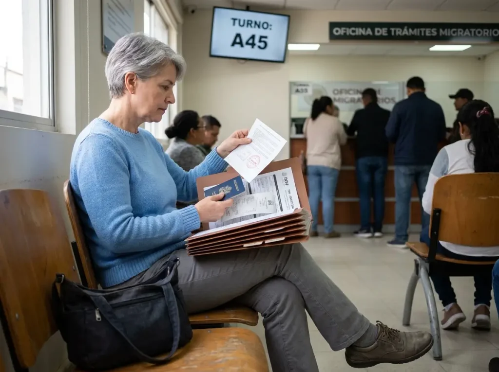 ¿Formato Básico vs FMM? Cuál Necesitas y Cuándo 7 Cliente extranjera con su expediente y FMM en la sala de espera de la delegación del INM