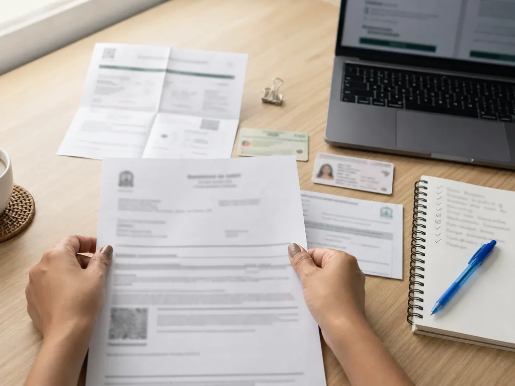 Por Qué el FMM No Basta Para el IMSS de Extranjeros 4 Documentos para el alta al IMSS de extranjeros con la constancia de CURP en papel bond sobre la mesa