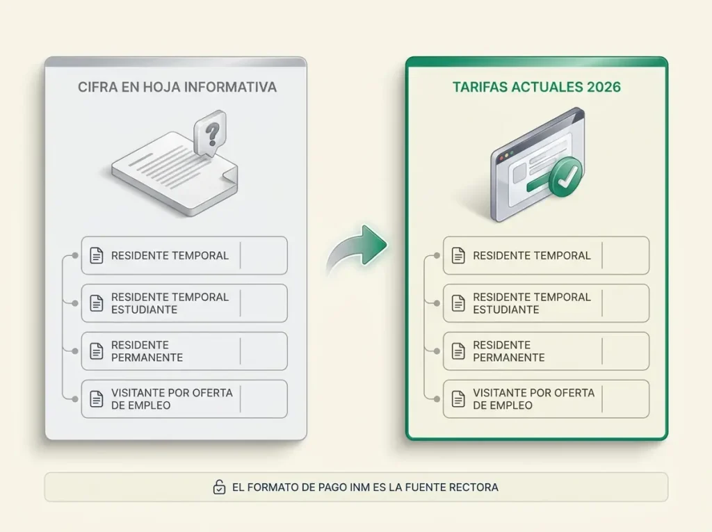 Cómo Canjear tu Visa en México en 30 Días Naturales 7 Infografía mostrando tabla comparativa entre la cifra desactualizada de fichas informativas y las cuotas vigentes 2026 del canje de visa