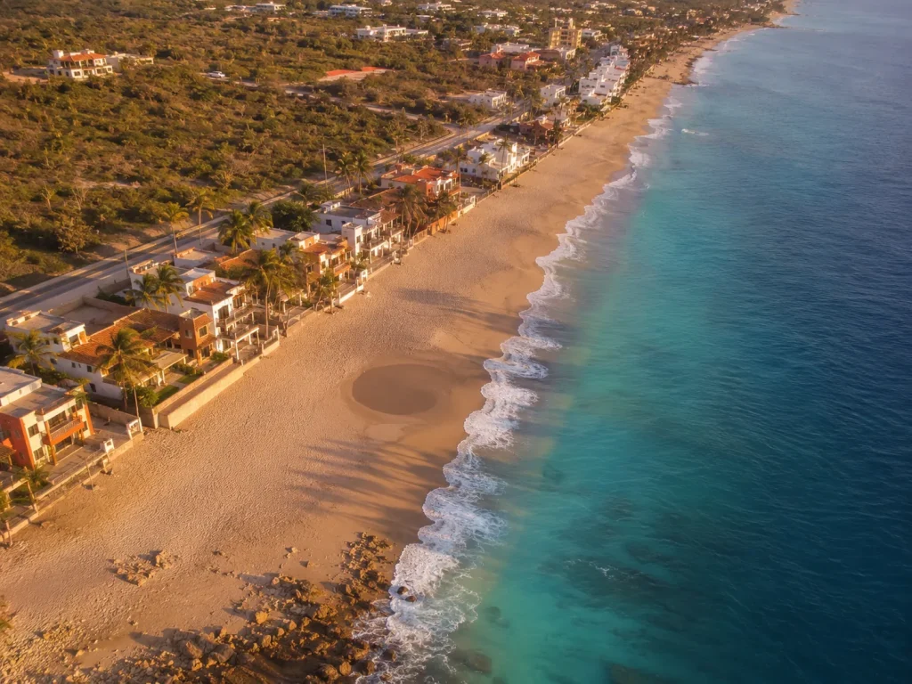 El Fideicomiso No Es una Trampa para Comprar en la Playa 1 Vista aérea de casas frente al mar en zona costera restringida de México