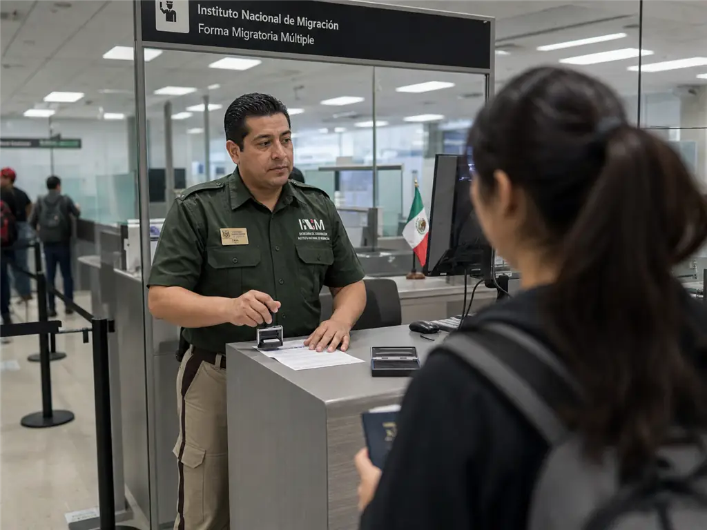Oficial del INM sella la FMM en el filtro migratorio y decide los días del permiso de turista