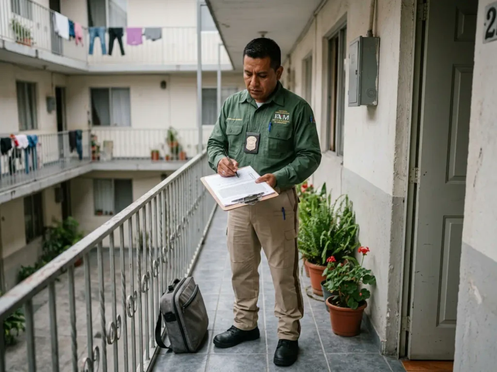 Estatus Migratorio y Divorcio Mexicano en 90 Días 7 Agente del INM realizando una visita de verificación de domicilio en Querétaro