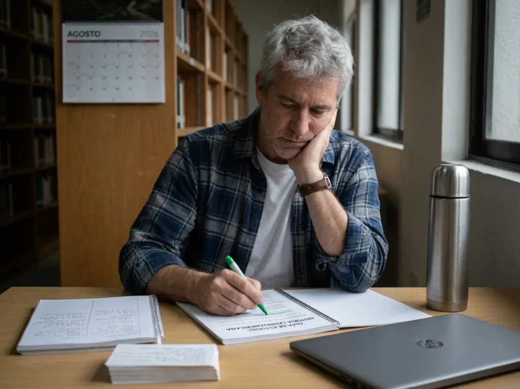 Naturalización para Latinoamericanos y Españoles 2026 5 Hombre argentino estudia para el examen de historia de la naturalización mexicana en 2026