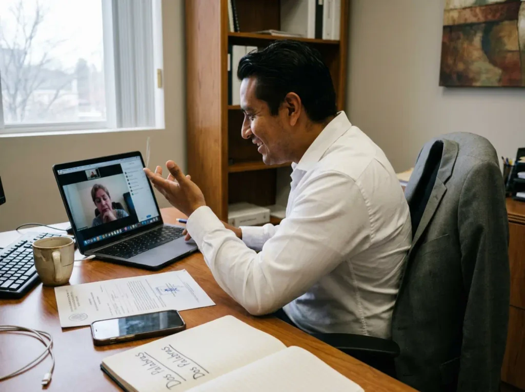 Naturalización para Latinoamericanos y Españoles 2026 6 Abogado en videollamada explica los trámites del SAT y la CURP tras la carta de naturalización