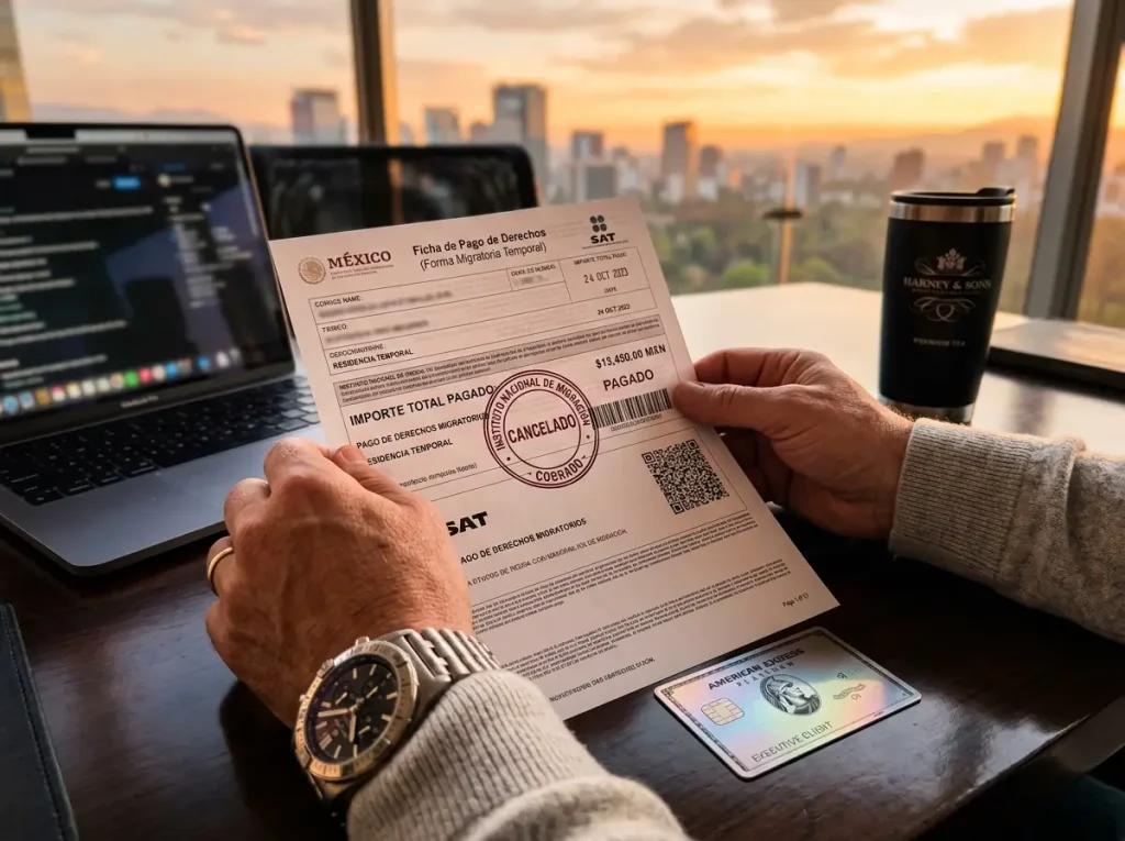 Comprobante oficial de pago de derechos migratorios mexicanos de nómada digital en 2026