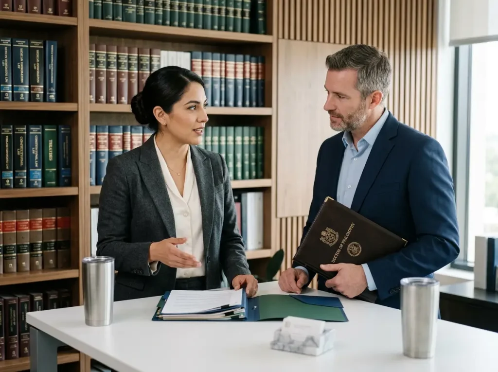 Abogada migratoria asesorando a profesional sobre diferencias de trámites SEP