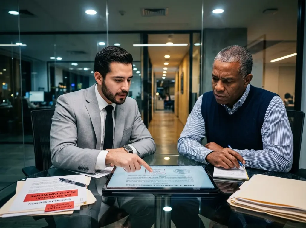 Profesionales revisando documentos críticos para evitar retrasos en trámites