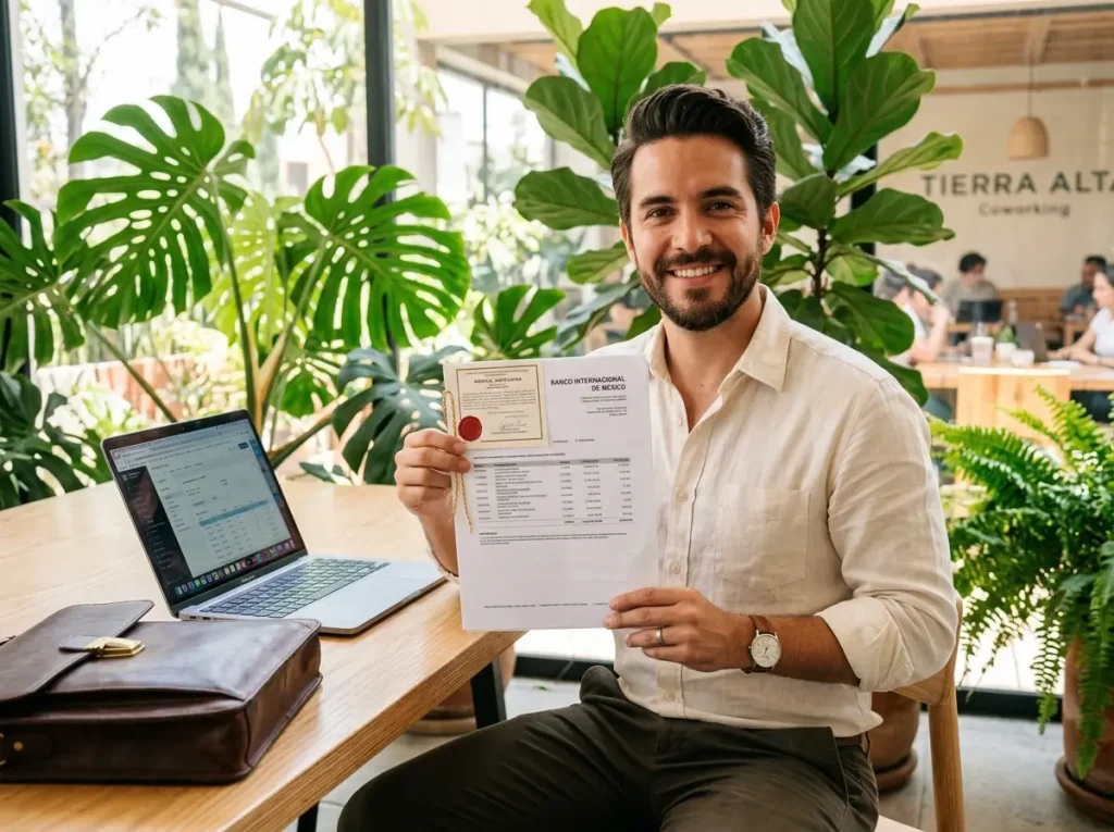 Nómada digital mostrando ingresos apostillados para obtención de hipoteca