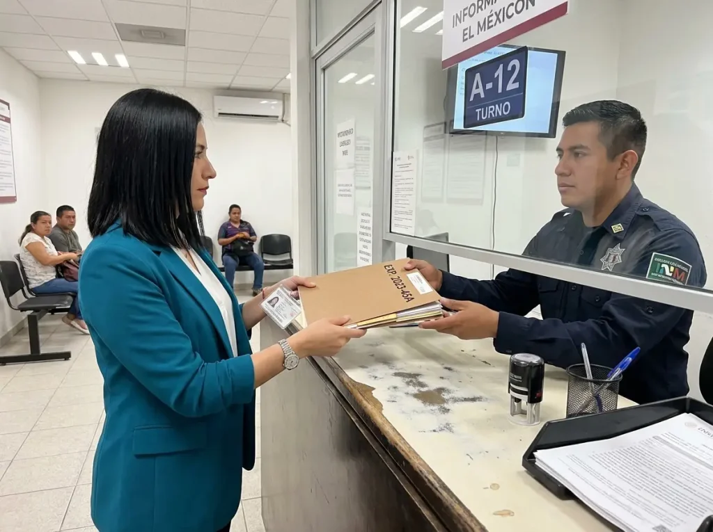 CIE para Sucursales y Plantas de una Empresa en México 3 Representante legal entregando expediente de alta de sucursal en CIE ante ventanilla del INM en Querétaro