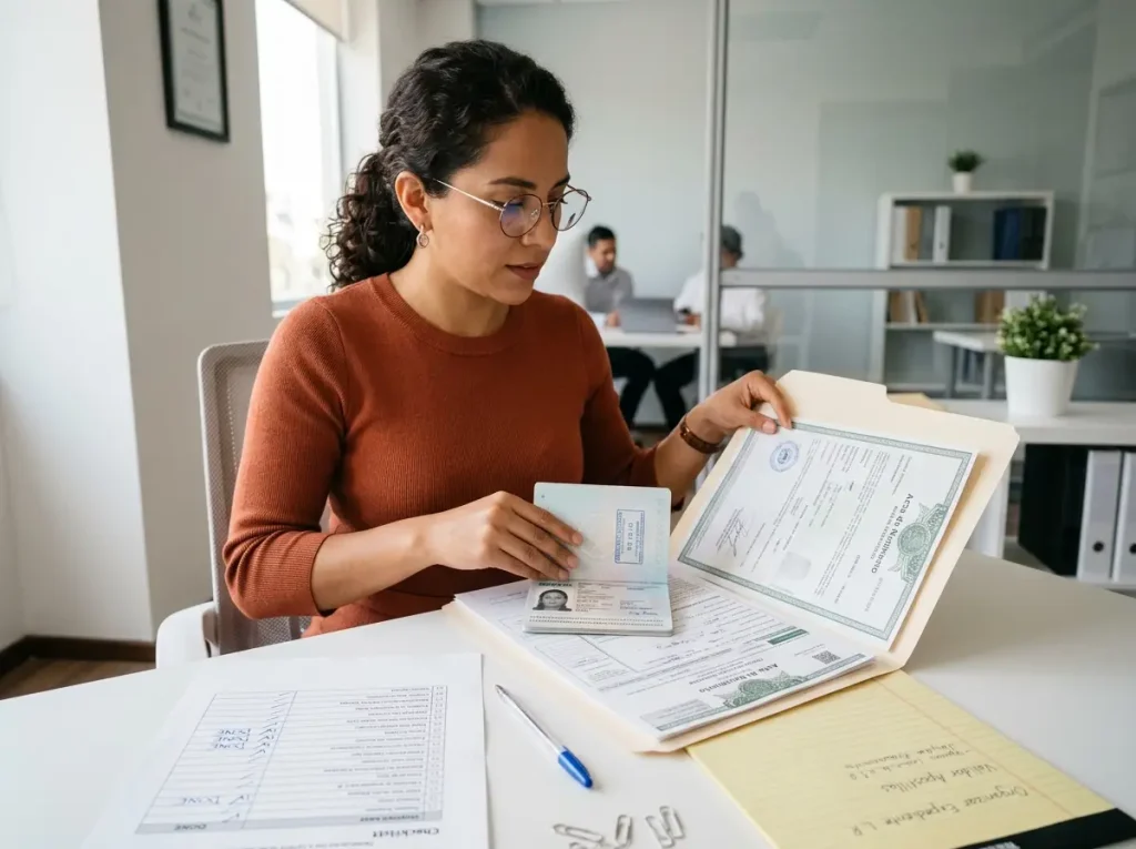 Abogada migratoria organizando los requisitos para inscribir matrimonio extranjero en Registro Civil.