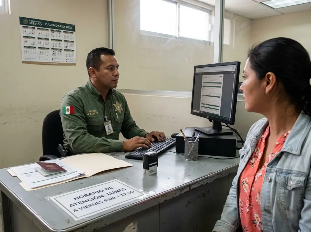 Entrevista de regularización migratoria en oficina del INM con expediente abierto