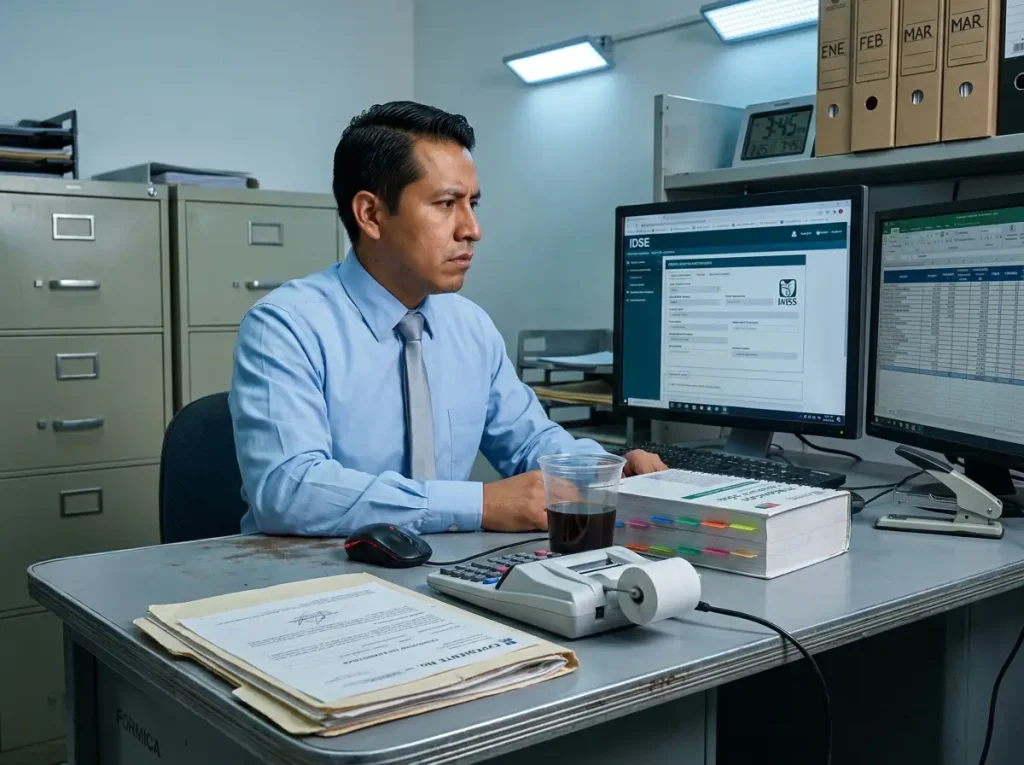 Cómo Afecta el Salario Mínimo Profesional a Tu CIE 5 Contador procesando alta IMSS de trabajador extranjero en sistema digital con expediente fiscal en escritorio