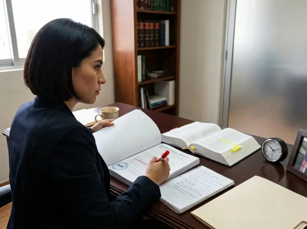 Regularización por Arraigo en Querétaro Paso a Paso 6 Abogada revisando expediente de apelación tras negativa de regularización INM